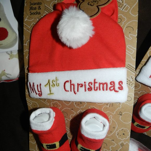 Santa "MY 1st CHRISTMAS" Santa Hat & Booties Gift set for Infant/Baby 0-6M NEW! - Picture 3 of 13